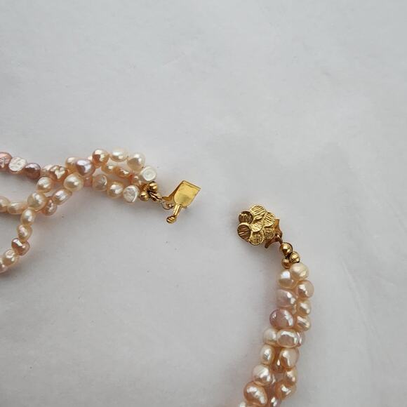 Genuine Pearl Statement Choker Necklace & Bracelet Set New Peachy Pink Old Money - Picture 8 of 11